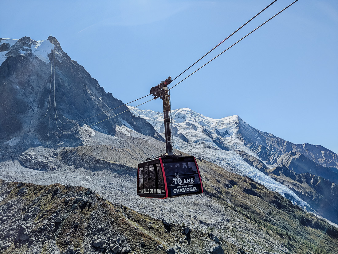 Crevassed glacier with blue ice in the Mont Blanc massif above Chamonix